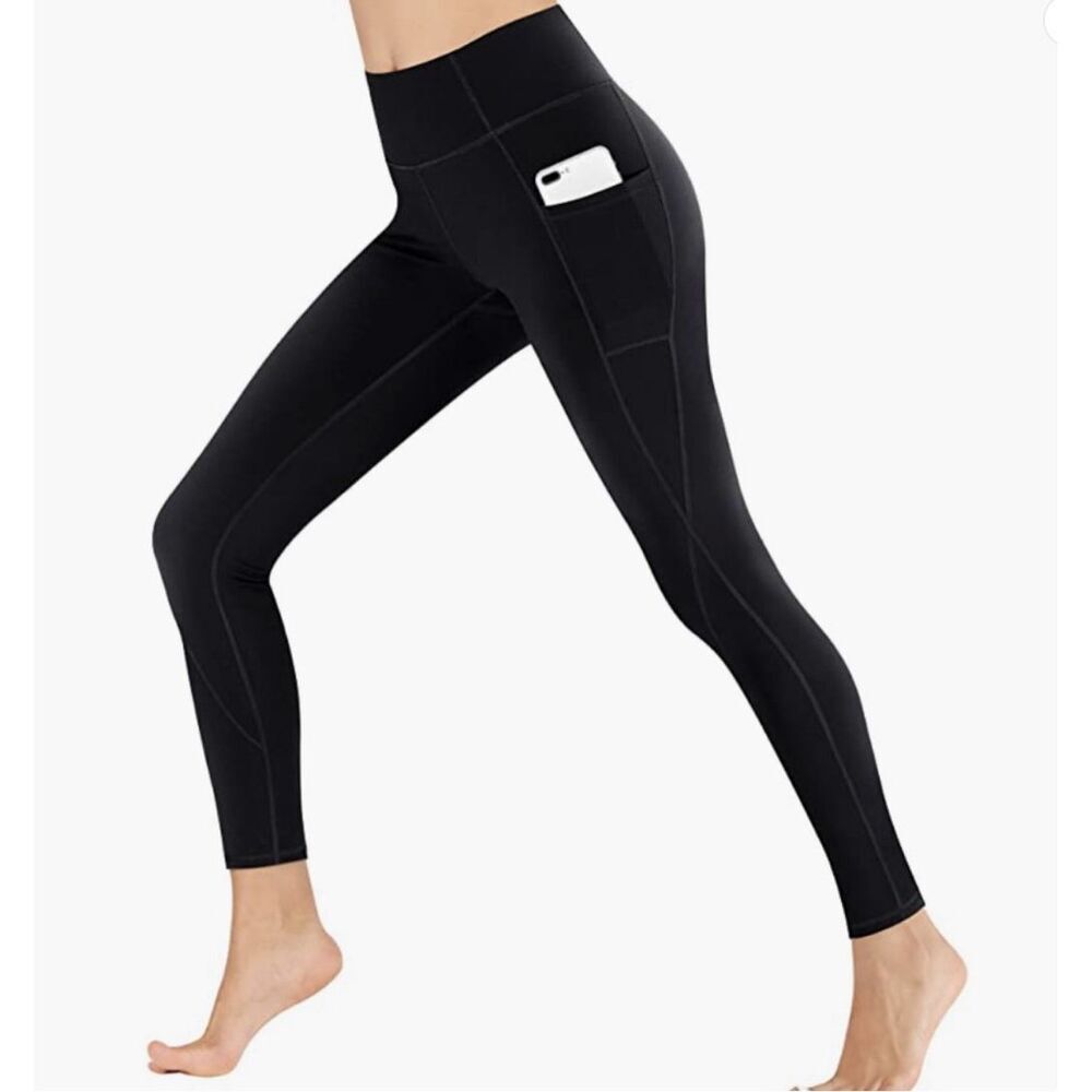 NWT Heathyoga Black High Waisted Yoga Workout Tummy Control Leggings Pants - XXL